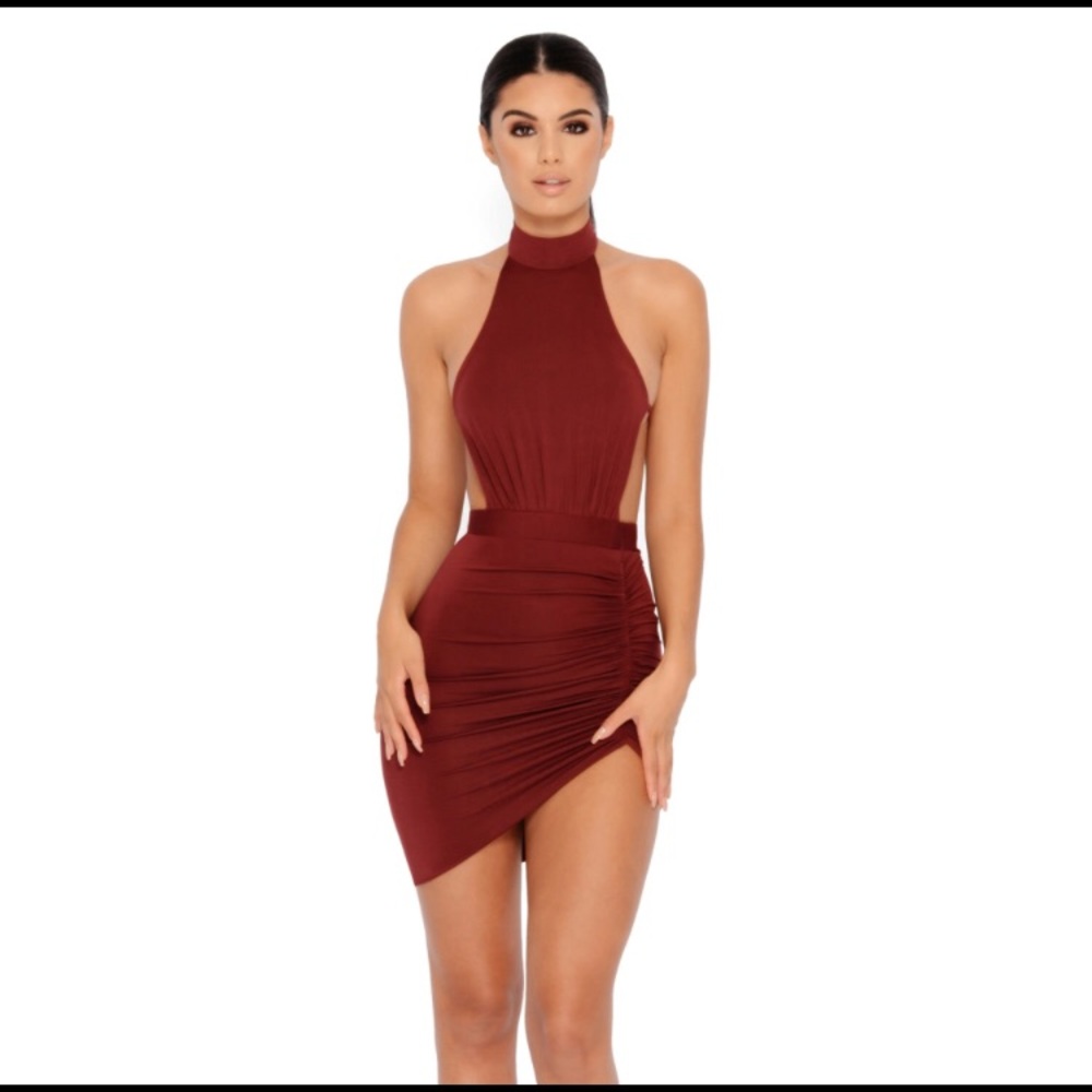 OhPolly Asymmetrical Halter Neck Dress